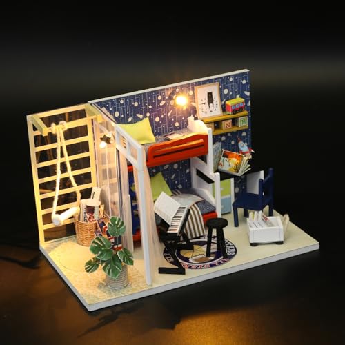 Minyatür Ev Yapma Seti – LED Işıklı Ahşap Maket Çocuk Odası – Kendin Yap DIY Hobi Kiti – Dekoratif Maket Modeli - Yetişkinler ve Gençler İçin Hediyelik