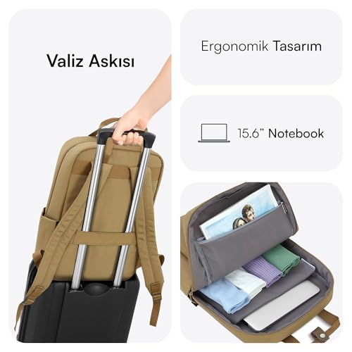 Mack MCE-1523 Nova Eco Çevre Dostu Laptop Sırt Çantası 15.6 inç, YKK Fermuarlı Bilgisayar Sırt Çantası, Kadın ve Erkek Günlük Çanta, Okul ve İş Çantası, Camel
