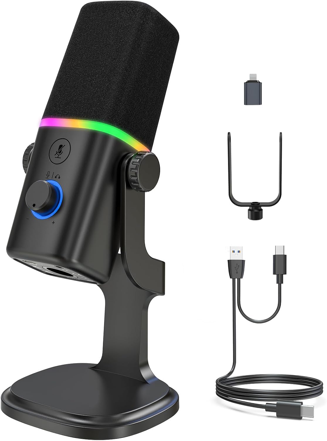 Coverzone Profesyonel Stüdyo Mikrofon Kayıt Condenser Masaüstü Canlı Yayın Mikrofonu PC USB C, Oyun, Podcast, Kayıt, Yayın, ASMR Sessiz/Eko, Telefon Adaptörü, Mac, Winows ile Uyumlu KD8 - Siyah