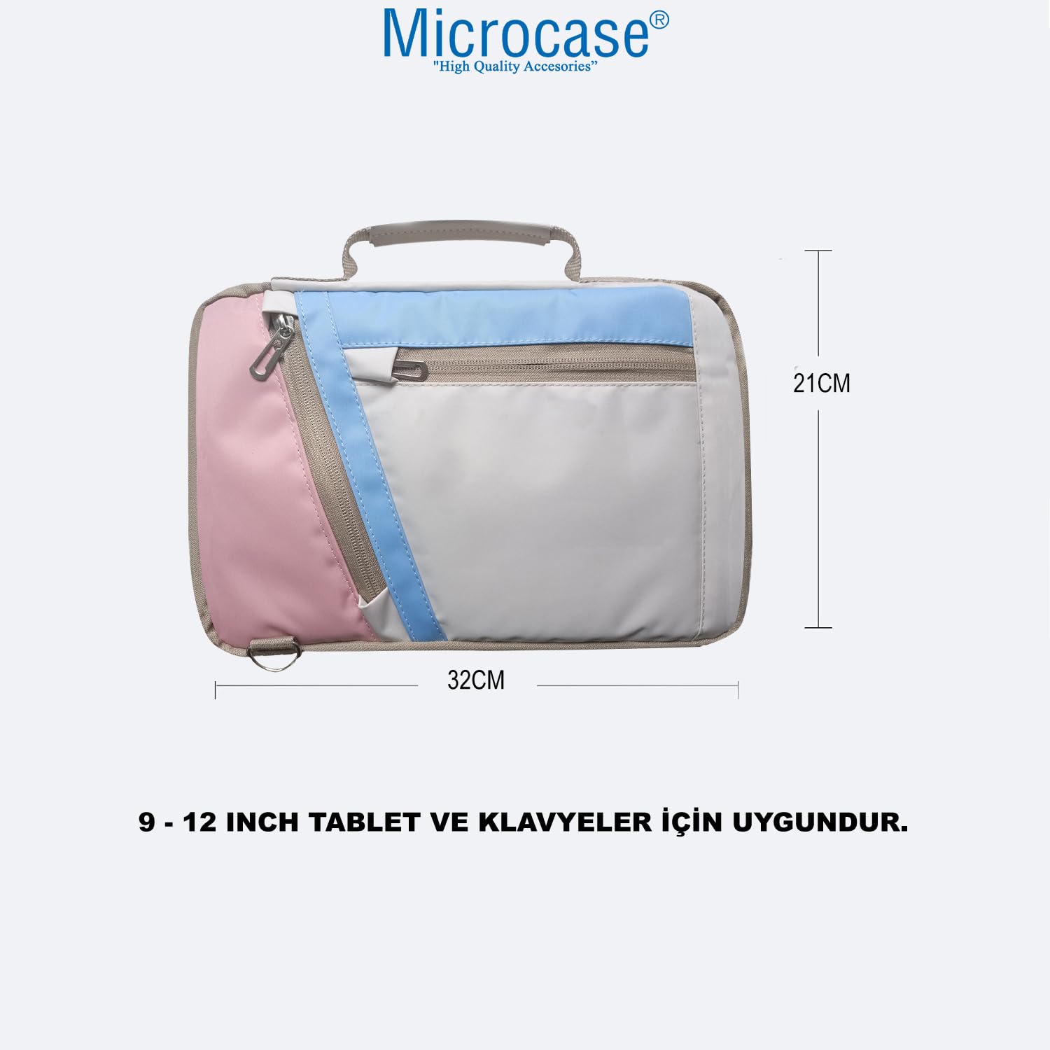 Microcase Lenovo Tab Plus TB351FU Tablet için Omuz Askılı El Tutacaklı Universal Sleeve Taşıma Çantası AL4346 Pembe Mavi Krem