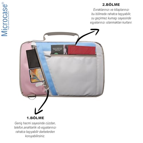 Microcase Lenovo IdeaPad Pro (2025) TB375FC 12.7 inch Tablet için Omuz Askılı El Tutacaklı Universal Sleeve Taşıma Çantası AL4346 Pembe Mavi Krem