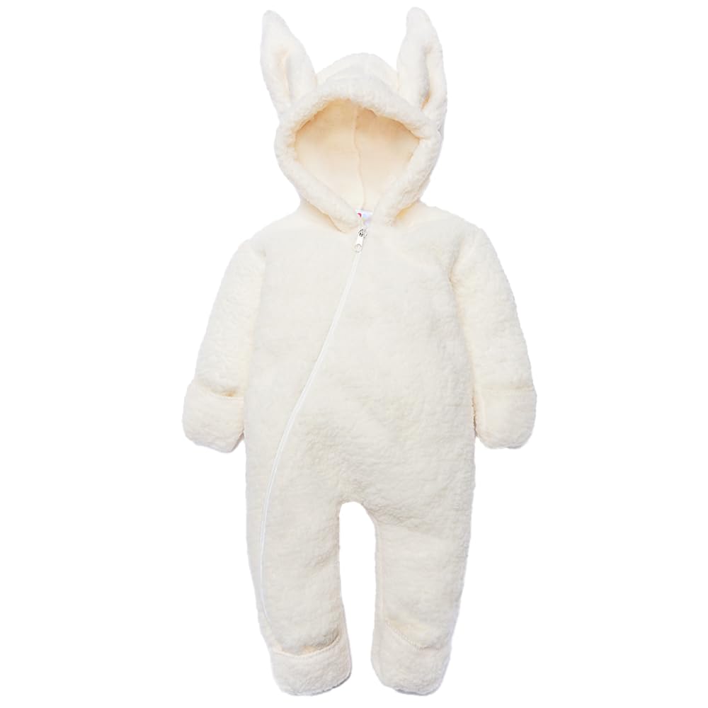 X İpek Atlas Erkek Kız Bebek Çocuk Kışlık Tavşan Peluş Tulum (Ekru, 7 Yaş)