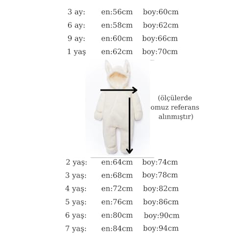 X İpek Atlas Erkek Kız Bebek Çocuk Kışlık Tavşan Peluş Tulum (Ekru, 7 Yaş)
