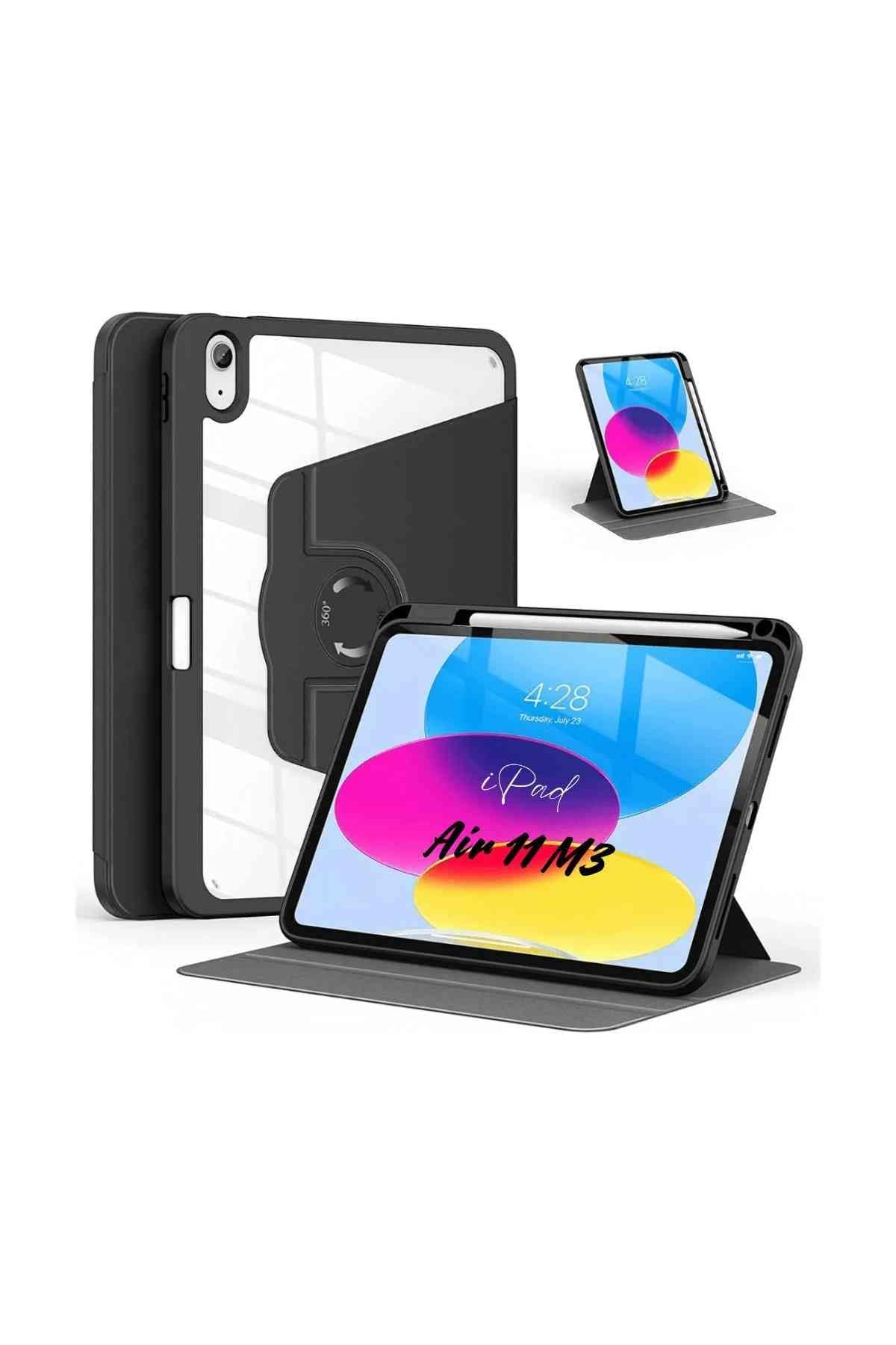 iPad Air 11 2025 M3 Çip Uyumlu 360° Dönebilen Yatay Dikey Standlı Fuchsia Pino Tablet Kılıfı Siyah
