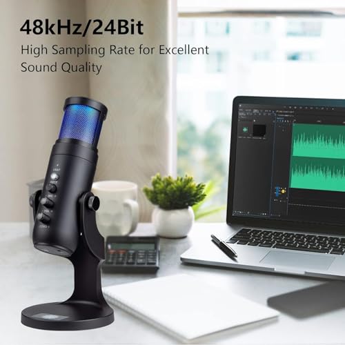 Coverzone Profesyonel Stüdyo Mikrofon Kayıt Condenser Masaüstü Canlı Yayın Mikrofonu PC USB C, Oyun, Podcast, Kayıt, Yayın, ASMR Sessiz/Eko, Telefon Adaptörü, Mac, Winows ile Uyumlu K68-A - (Siyah)