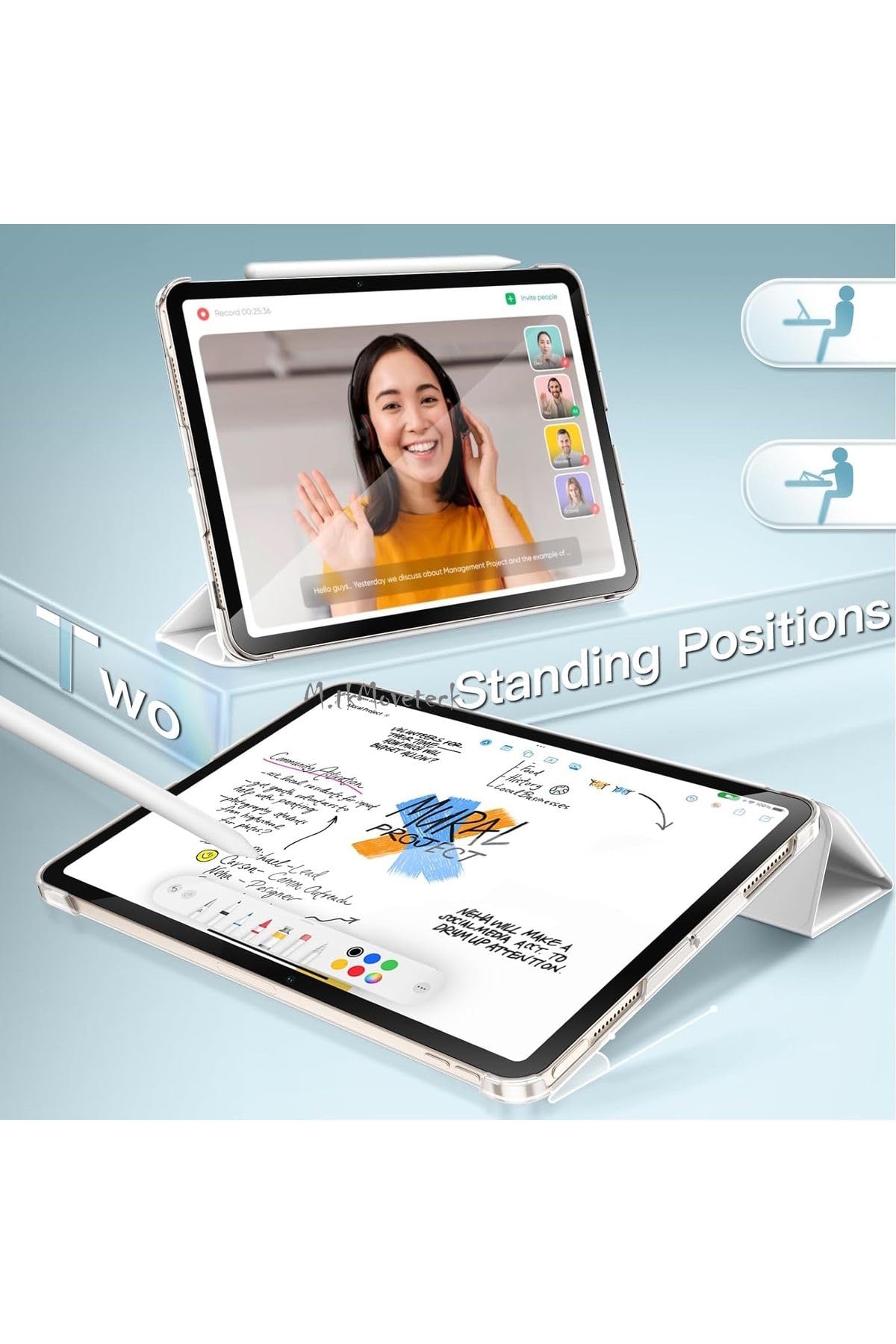 M.TK moveteck Huawei Matepad Se 11'' inç 2024 Kılıf Akıllı Smart Uyku Modlu Standlı Arkası Şeffaf Tablet Kapaklı, Siyah, Tek Ebat, smart-matepadSE2024-siyah