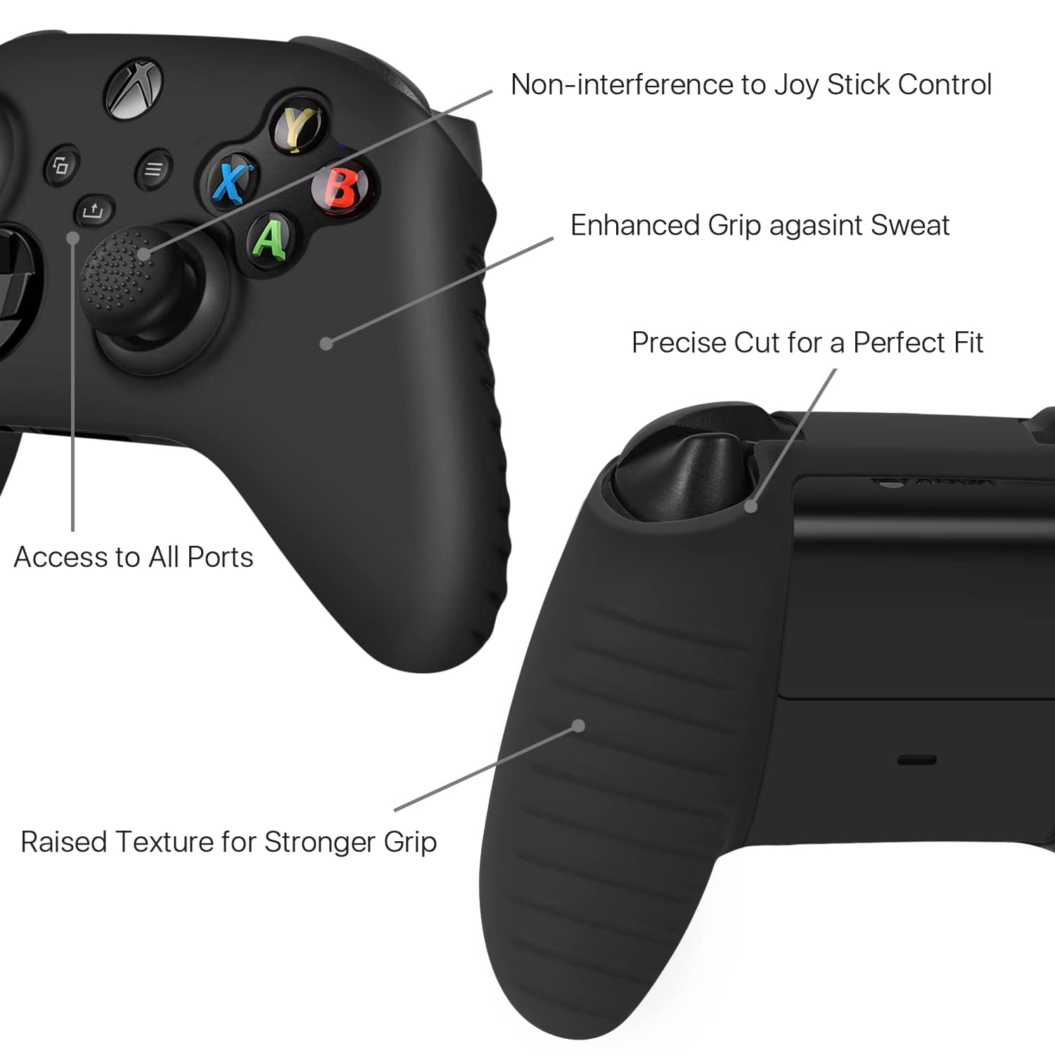 Xbox Series S/X Controller için Silikon Kılıf | Controller için Kılıf Kaymaz Koruyucu (Siyah)