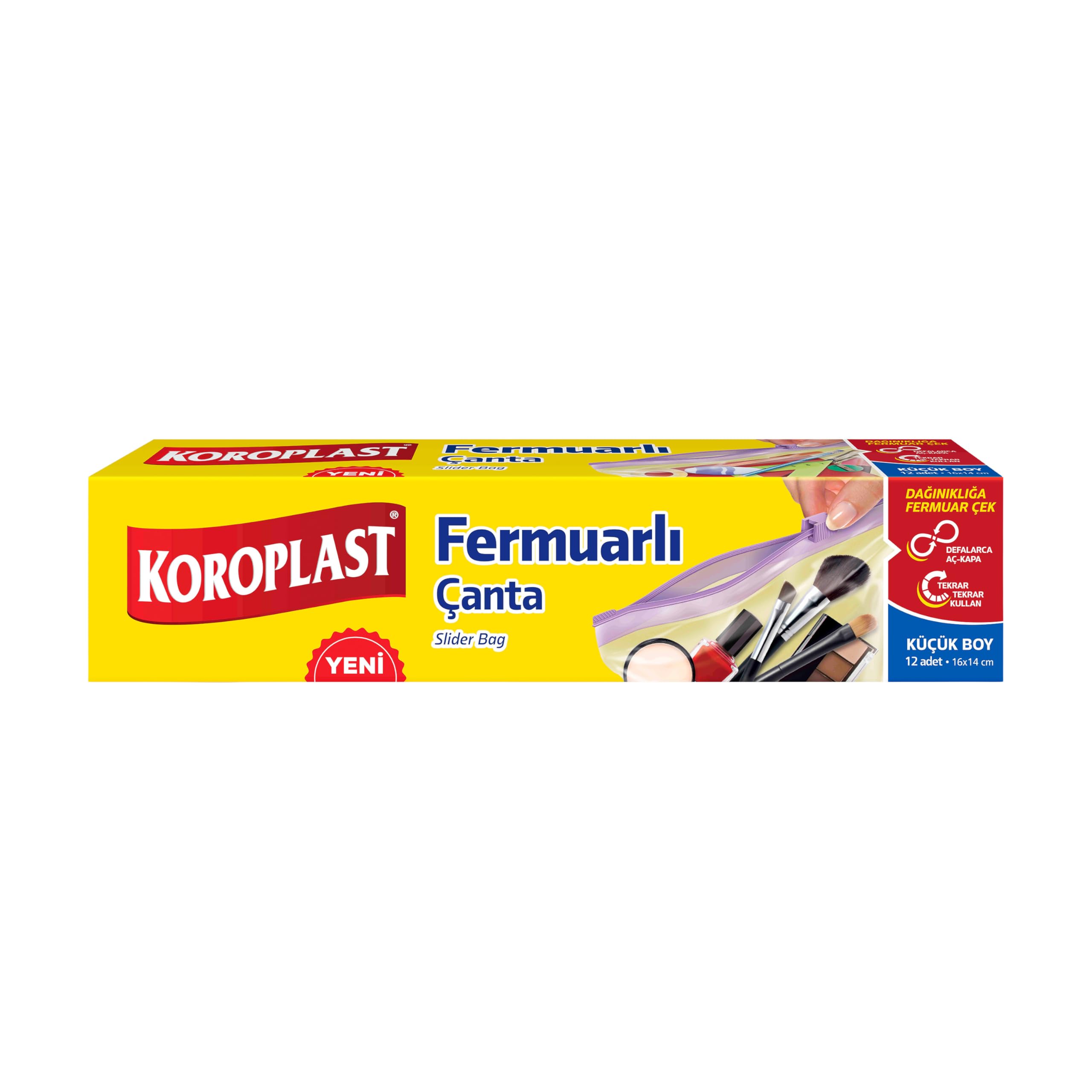 Koroplast Çok Amaçlı Küçük Boy Fermuarlı Kilitli Çanta 12'li 16x14 Cm, Tekrar Kullanılabilir, Su Geçirmez, Seyahat, Ev, Kozmetik, Takı, Elektronik, Aksesuar Saklama Çantası