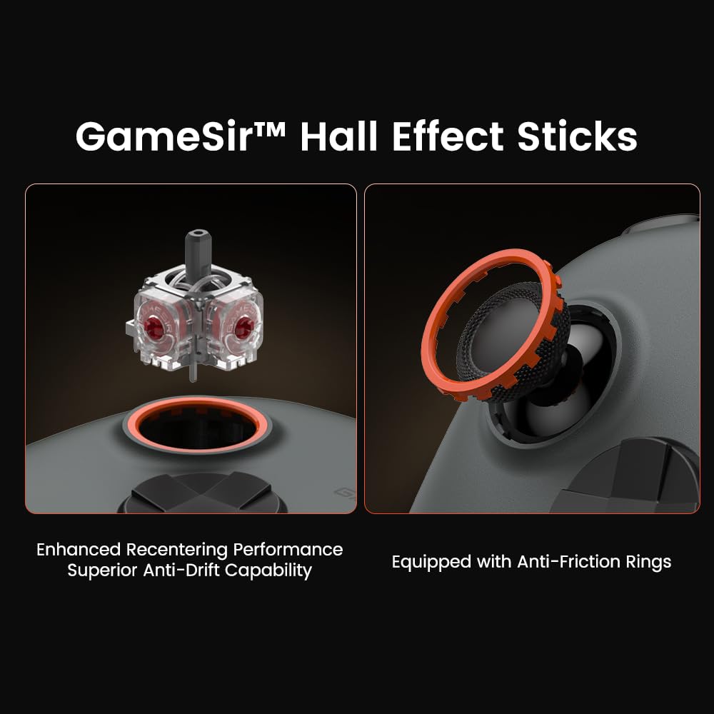 GameSir Nova 2 Lite kablosuz kontrol cihazı, Hall efektli Joysticks & Triggers, 2.4G & Wired 1000 Hz polling rate, makro back butonları, PC GamePad PC/Switch/Steam/iOS/Android ile uyumlu (gri)