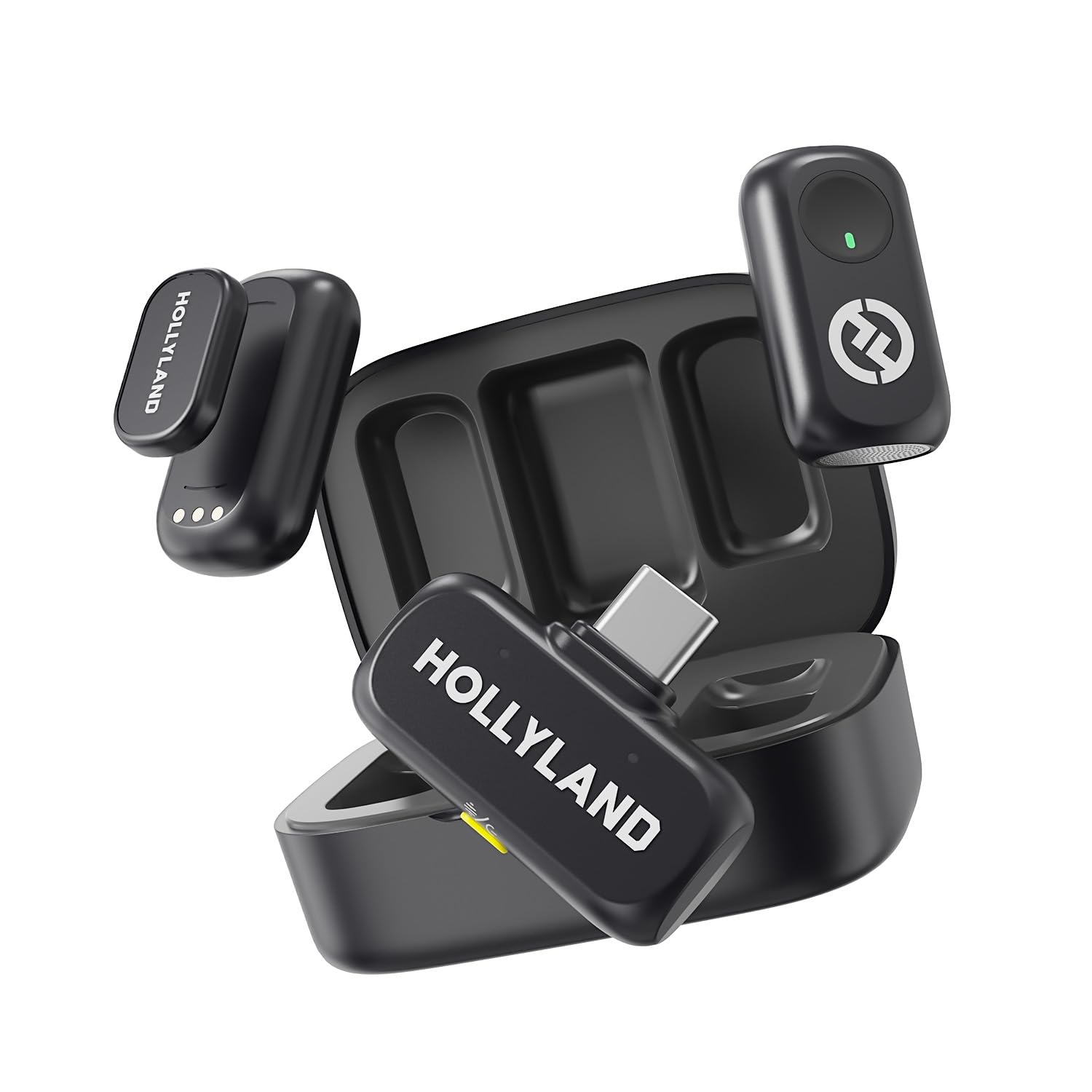 Hollyland LARK A1 Kablosuz Mini Mikrofon, iPhone 15/16 ve Android için, 48 kHz/24 bit, 3 Seviyeli Akıllı Gürültü Engelleyici, YouTube, Podcast, Vlog için Mikrofon (Siyah, 2TX + USB-C RX + Şarj Kılıfı)