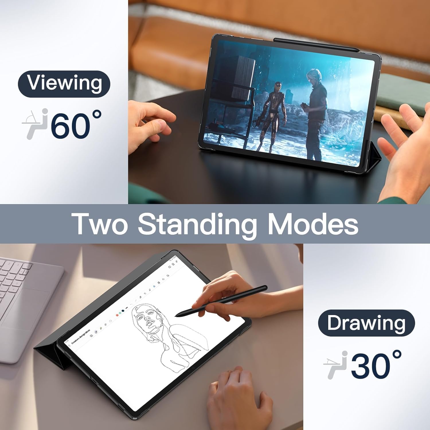 Samsung Galaxy Tab S10 Plus/Tab S9 Plus 12.4 Inç S Pen Tutucu Yumuşak Standı Tablet Kılıfı (Siyah)