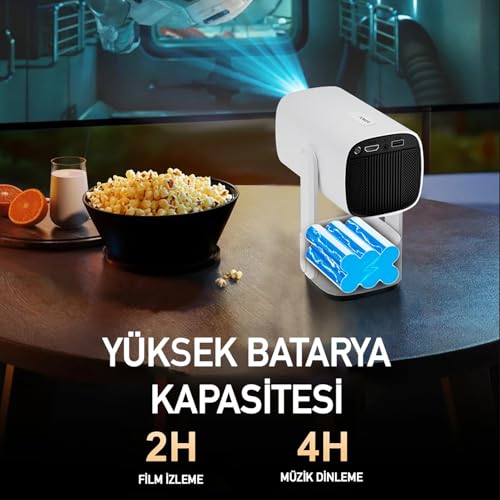 ROBEVE Full Hd 1080P Şarjlı Projeksiyon Cihazı - Dev Ekran, Wifi Bağlantılı, Hazır Android Kurulu, H