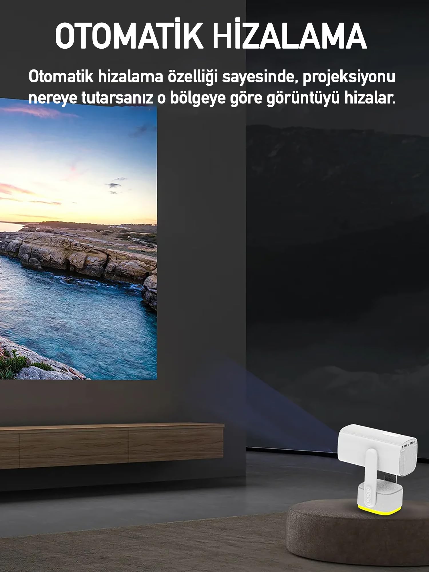 ROBEVE Full Hd 1080P Şarjlı Projeksiyon Cihazı - Dev Ekran, Wifi Bağlantılı, Hazır Android Kurulu, H