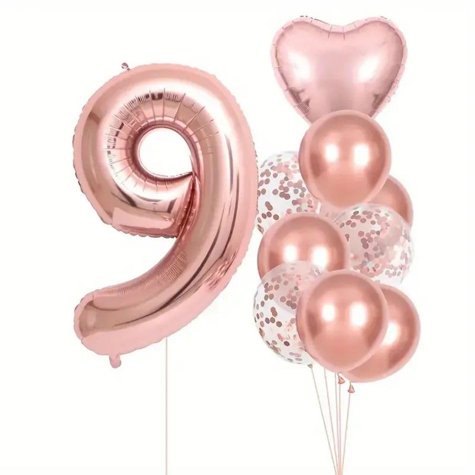 Rose Gold kalpli 9 Yaş Folyo Balon Set