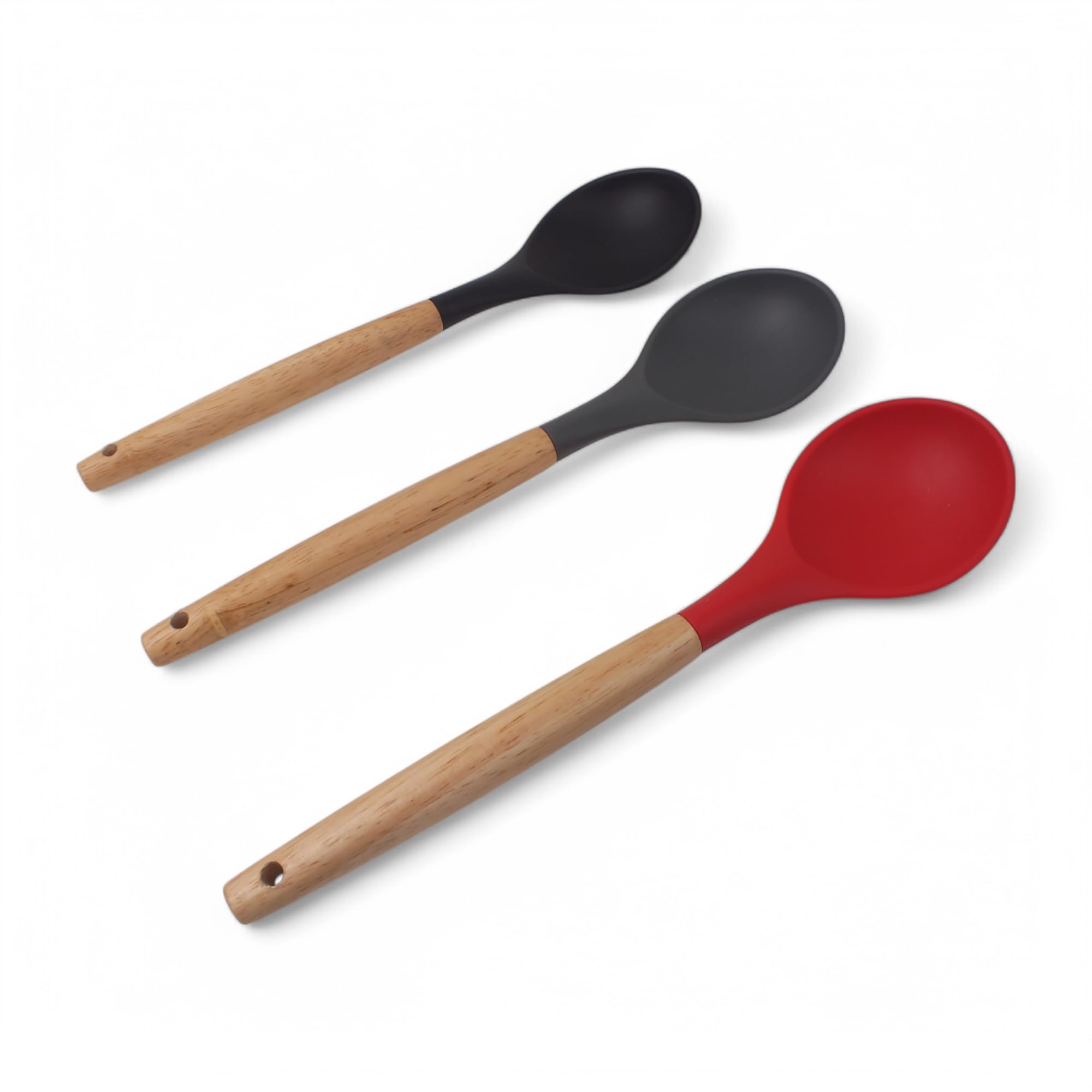Deconox Bambu Saplı Silikon Servis Kaşığı, Bambu Uzun Silikon Servi Kaşığı 28cm 3 Renk Seçenekli, Ye