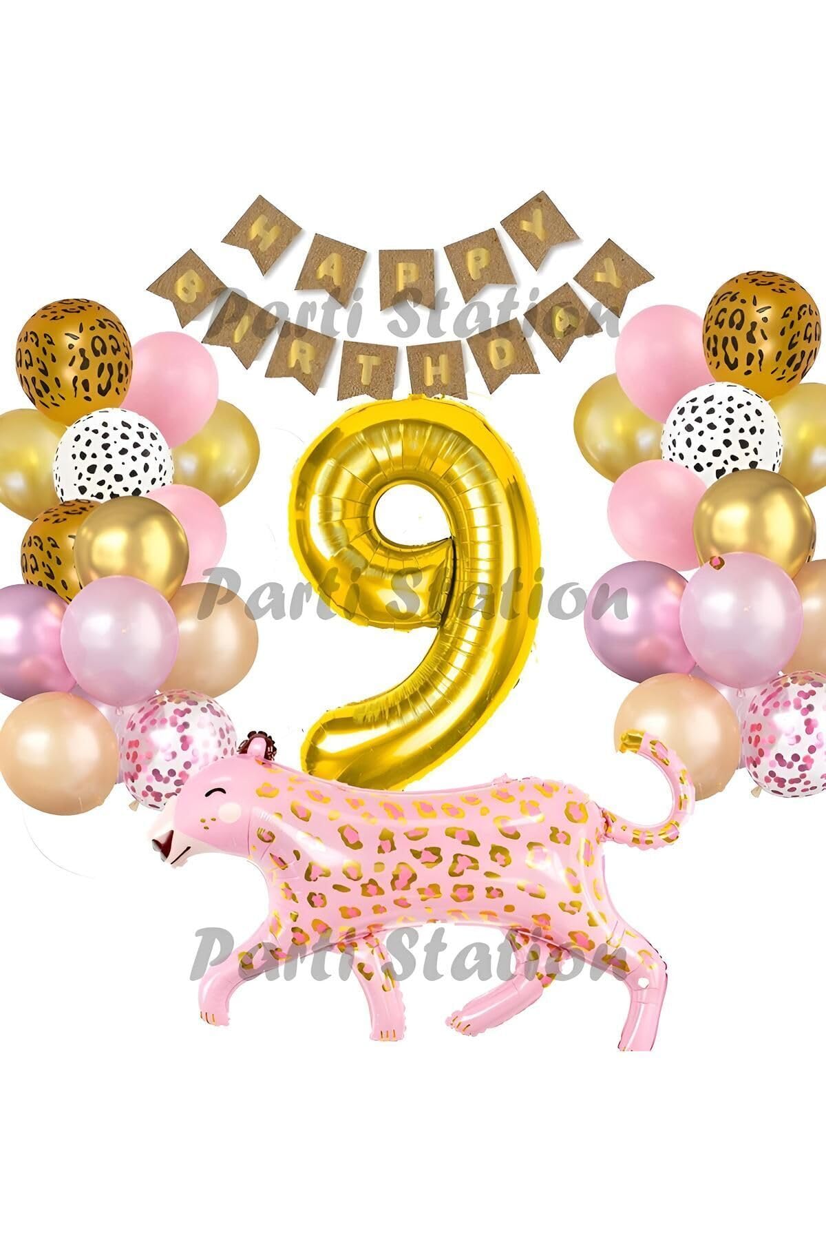 Parti Station Pembe Leopar 9 Yaş Jungle Balon Set PSPİNKLEOXXX
