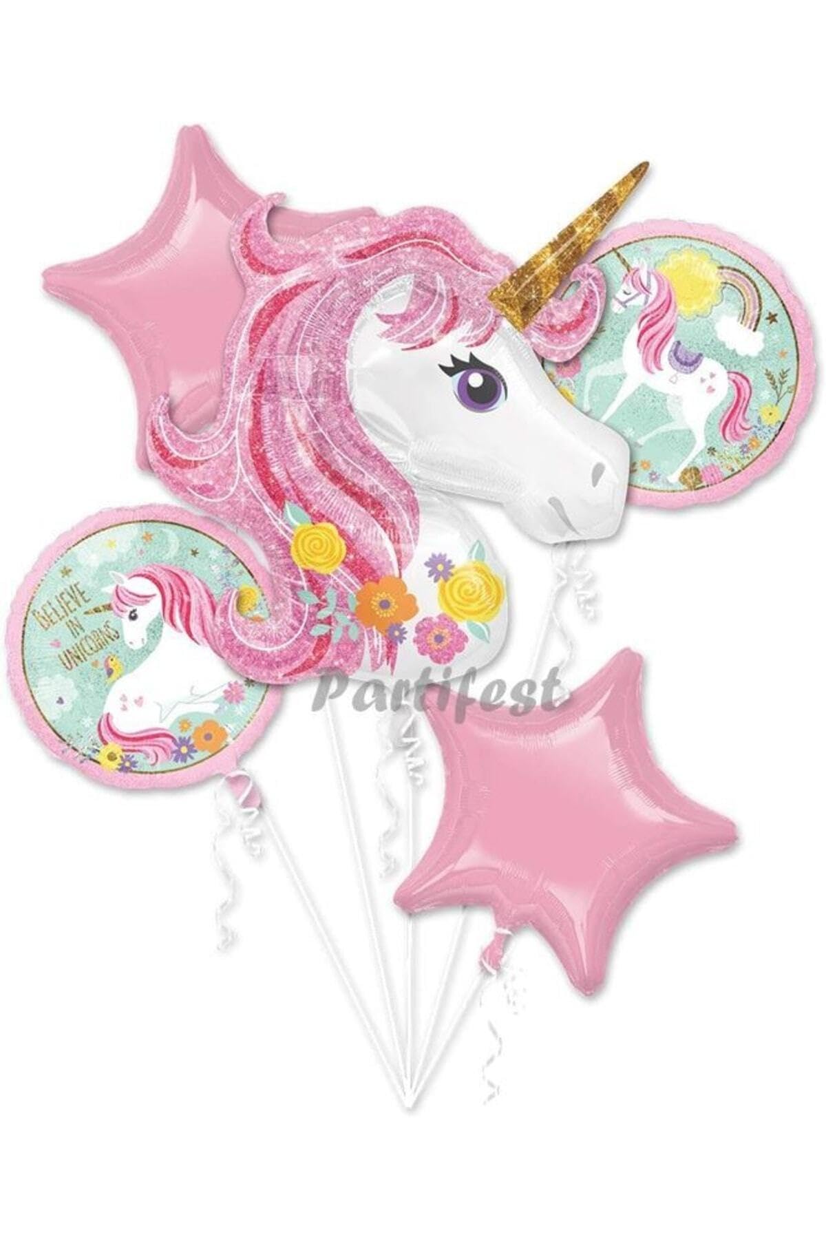 Parti Station Unicorn Yaş Balon Set Unicorn Konsept Helyum Balon Set Doğum Günü Set
