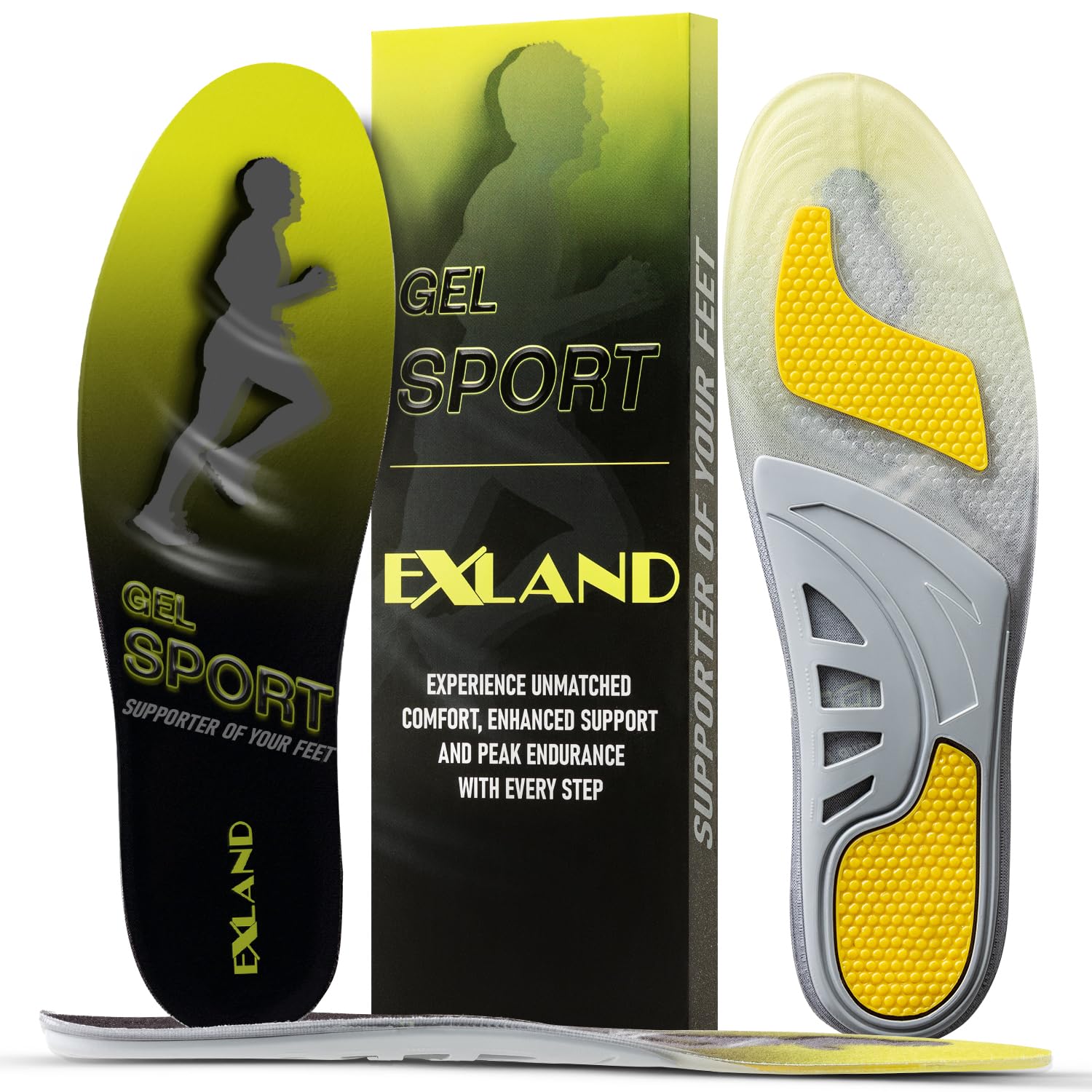 Exland Spor Ortopedik Koşu, Yürüyüş Jel Tabanlığı Kemer ve Metatarsal Destekli, Darbe Emici Jel İç Tabanlığı (L (40-44))