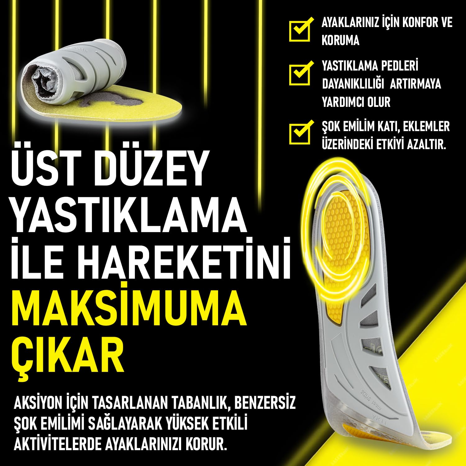 Exland Spor Ortopedik Koşu, Yürüyüş Jel Tabanlığı Kemer ve Metatarsal Destekli, Darbe Emici Jel İç Tabanlığı (S (35-39))