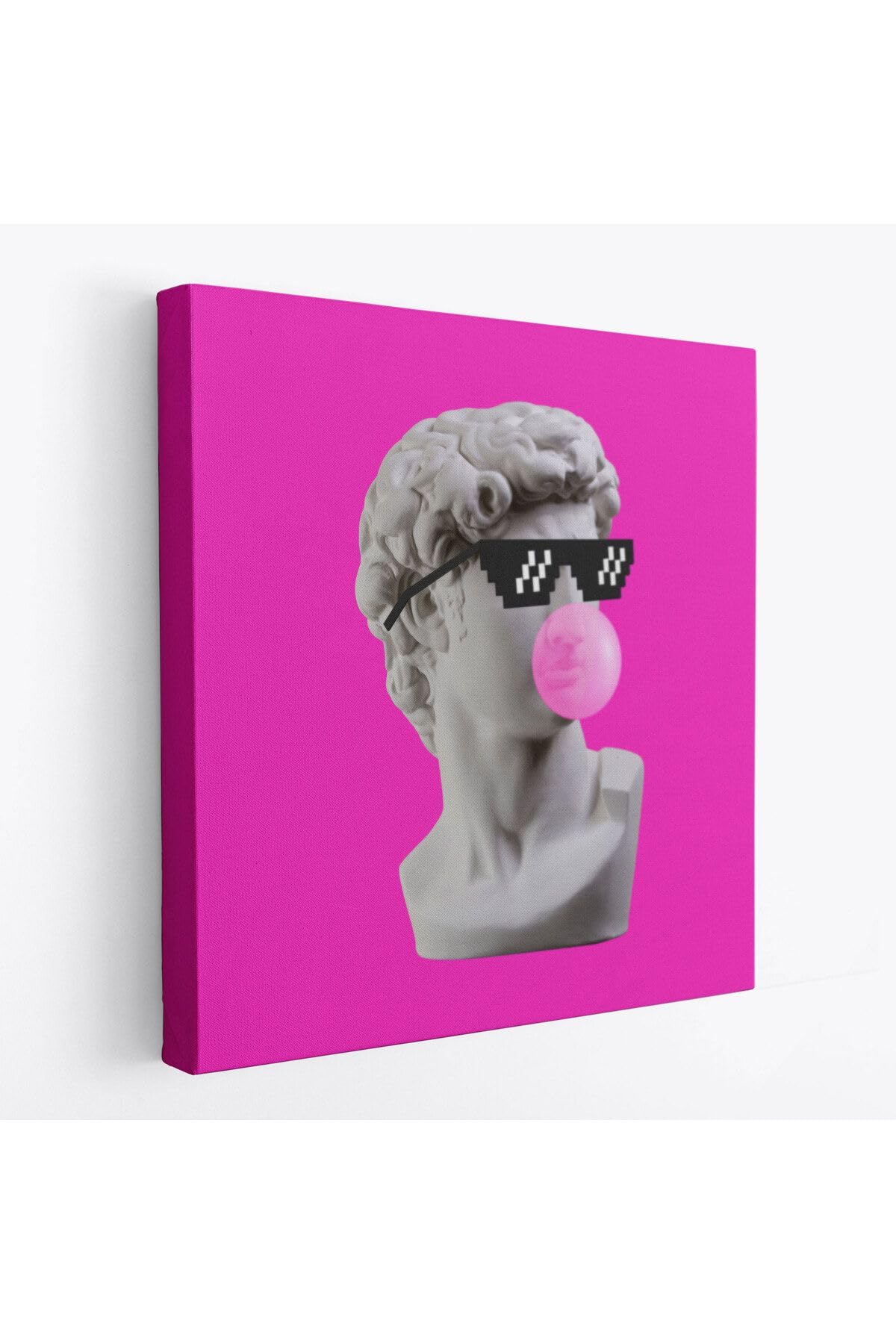 Harita Sepeti Piksel Gözlüklü David'İn Kafasının Alçı Heykeli Kanvas Tablo, Pop Art-5064 70 X 70 Karışık Hs-5064