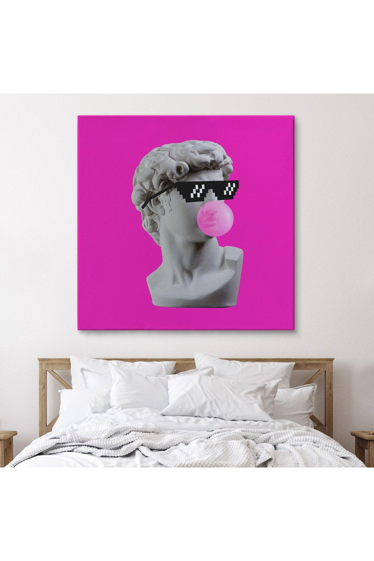 Harita Sepeti Piksel Gözlüklü David'İn Kafasının Alçı Heykeli Kanvas Tablo, Pop Art-5064 70 X 70 Karışık Hs-5064