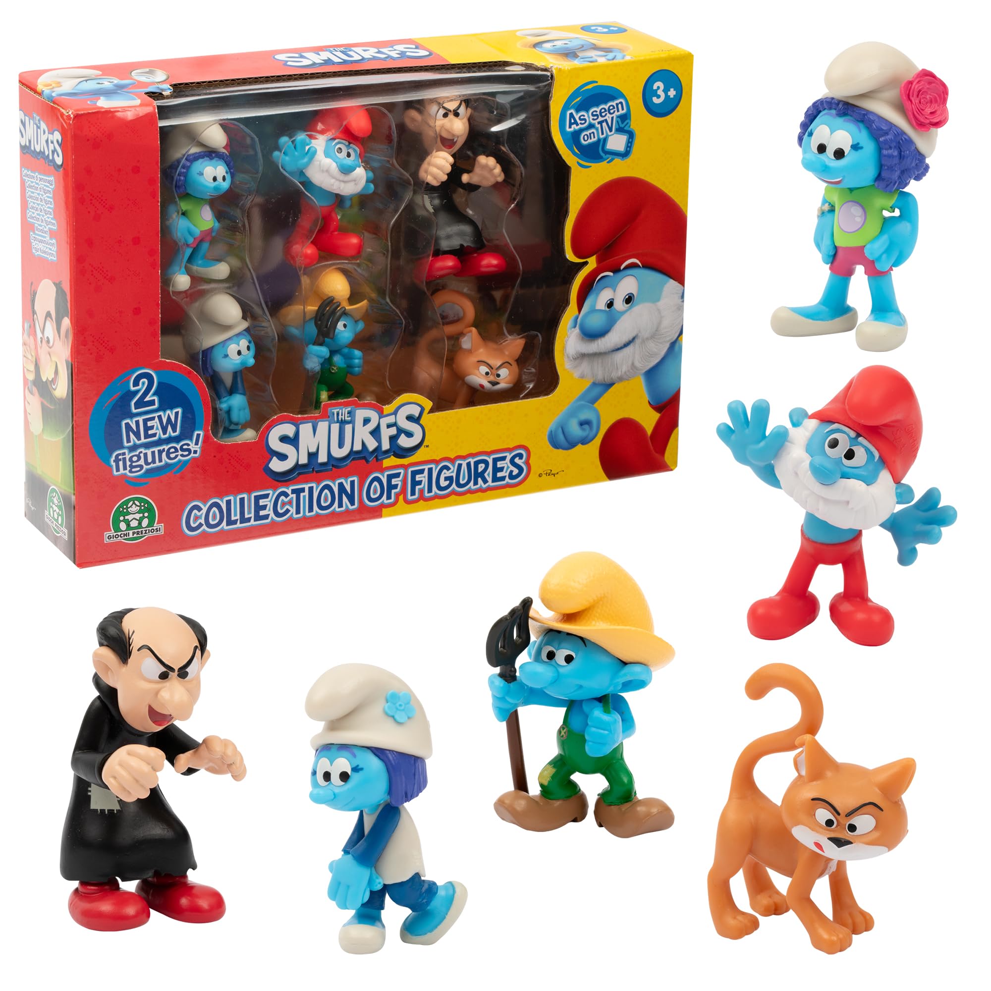 The SMURFS I PUFFI - 3 yaşından büyük çocuklar için baloncuklu 6 şirin, ateşböceği, büyük şirin, çiftçi, gargamel ve huş ağacı 5,5 cm içeren set