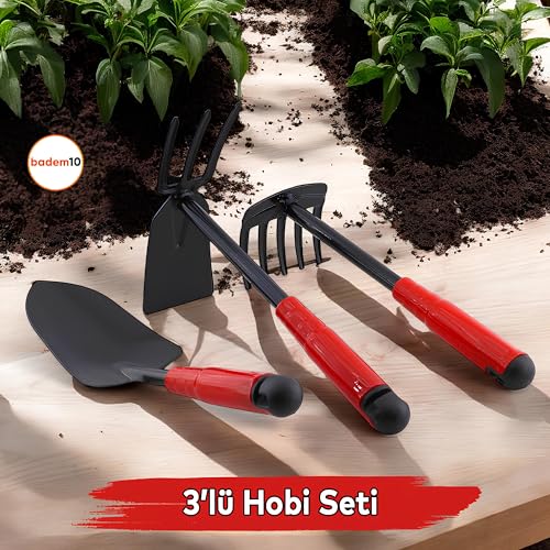 Hobi Çapa Tırmık 3'lü Set Metal Bahçe Tarla Çim Peyzaj Bitki Çiçek Ekme Toprak İşleme Küreği Küçük