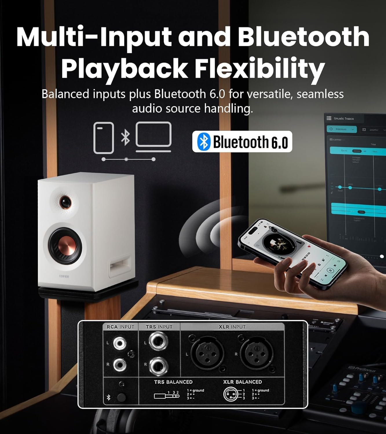 Edifier MR5 Bluetooth Powered Studio Monitör 2.0 Hoparlörler Hi-Res Audo 110 Watt Siyah