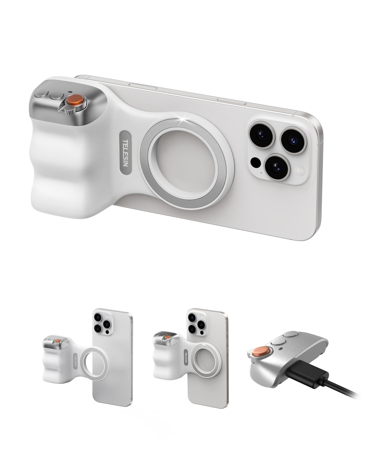 TELESIN iPhone ve Android için Manyetik Telefon Kamera Tutacağı, Çıkarılabilir Kablosuz Deklanşör Uzaktan Kumandalı, MFI Resmi Sertifikası, 1/4 inç Tripod Vidası, Konforlu Ergonomik Kamera Kavrama
