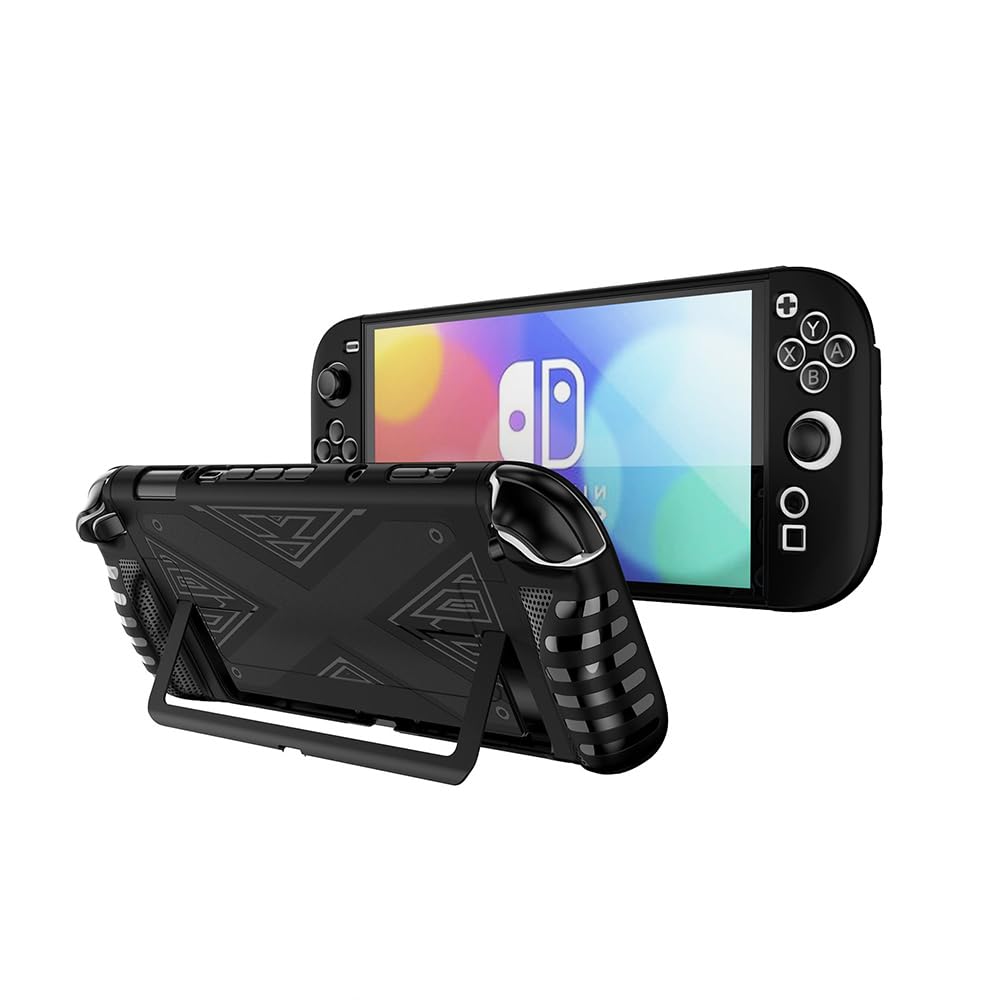 QJONSIU Nintendo Switch 2 için Kılıf, Kickstand ile Yumuşak TPU Kılıf, Nintendo Switch 2 için Çizilmez Koruyucu Case-Siyah