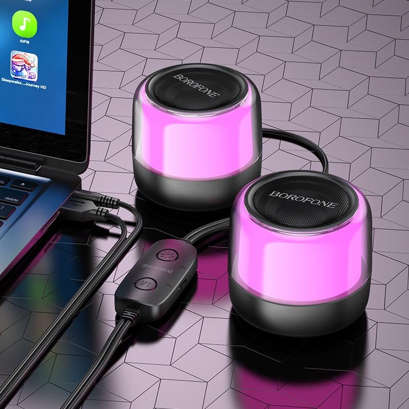 Coverzone Borofone Çiftli RGB Işıklı Kablolu veya Kablosuz Stereo Speaker Bluetooth Hoparlör Taşınabilir Hoparlör Ofis ve Ev TV ve Bilgisayar için Kablosuz Hoparlör BP12