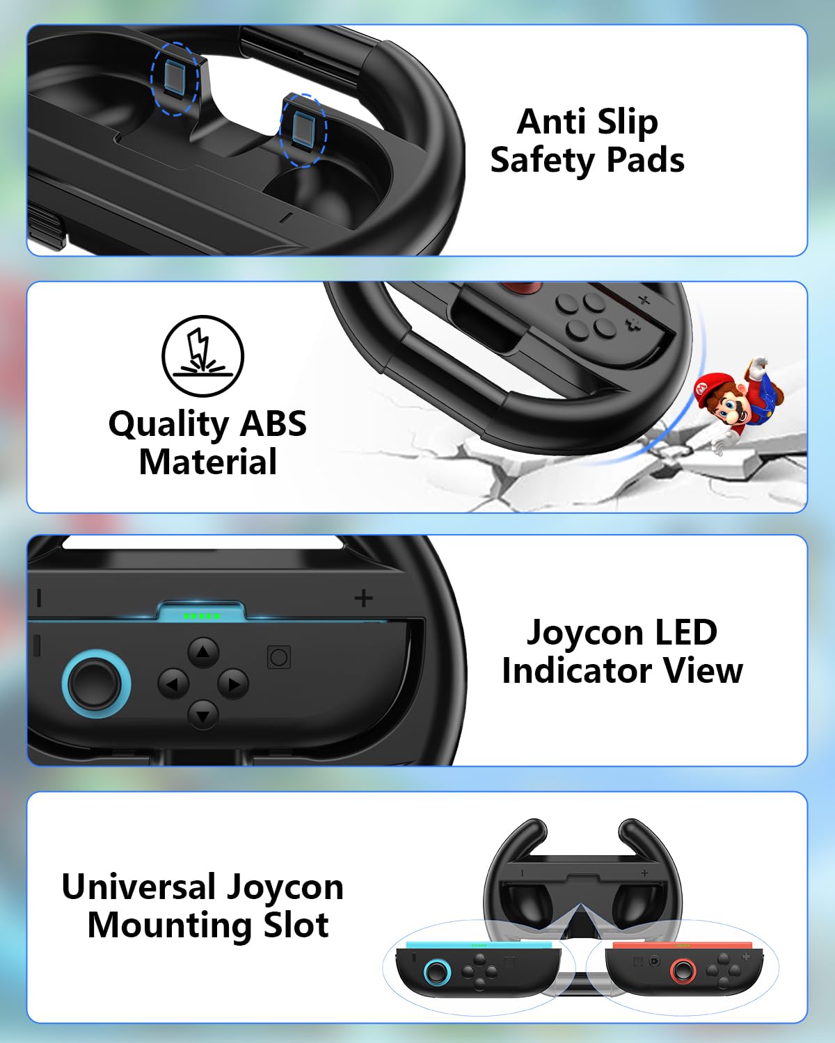 Switch Steering Wheels for Nintendo Switch 2 JoyCon Controllers, Switch 2 Racing Wheels for Mario Kart World/ 8 Deluxe, Switch Driving Wheel Grip for Joy-Con 2 Controller Accessories-Black (2 Pack)