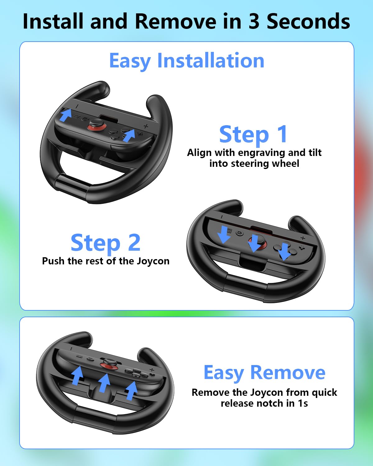 Switch Steering Wheels for Nintendo Switch 2 JoyCon Controllers, Switch 2 Racing Wheels for Mario Kart World/ 8 Deluxe, Switch Driving Wheel Grip for Joy-Con 2 Controller Accessories-Black (2 Pack)