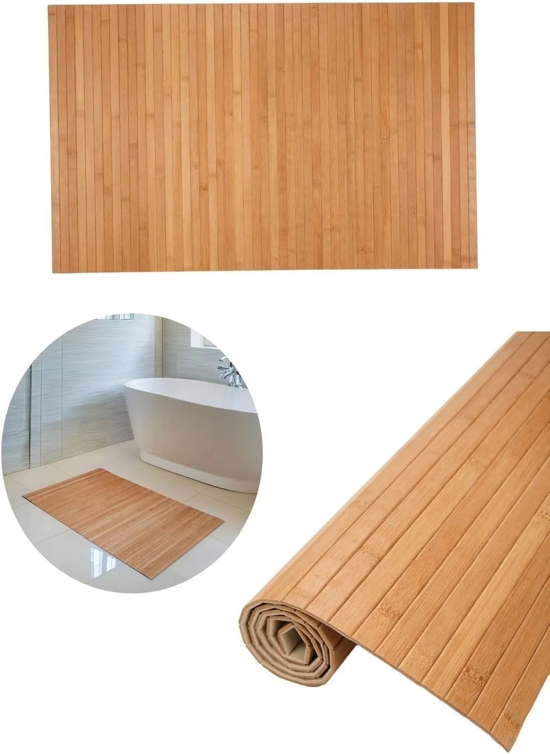 Orret Home Kaydırmaz Tabanlı Bambu Banyo Paspası – 70x45 cm Doğal Ahşap Bambu Mat, Suya Dayanıklı, Kaymaz Paspas, Dekoratif ve Hijyenik Zemin Kaplama
