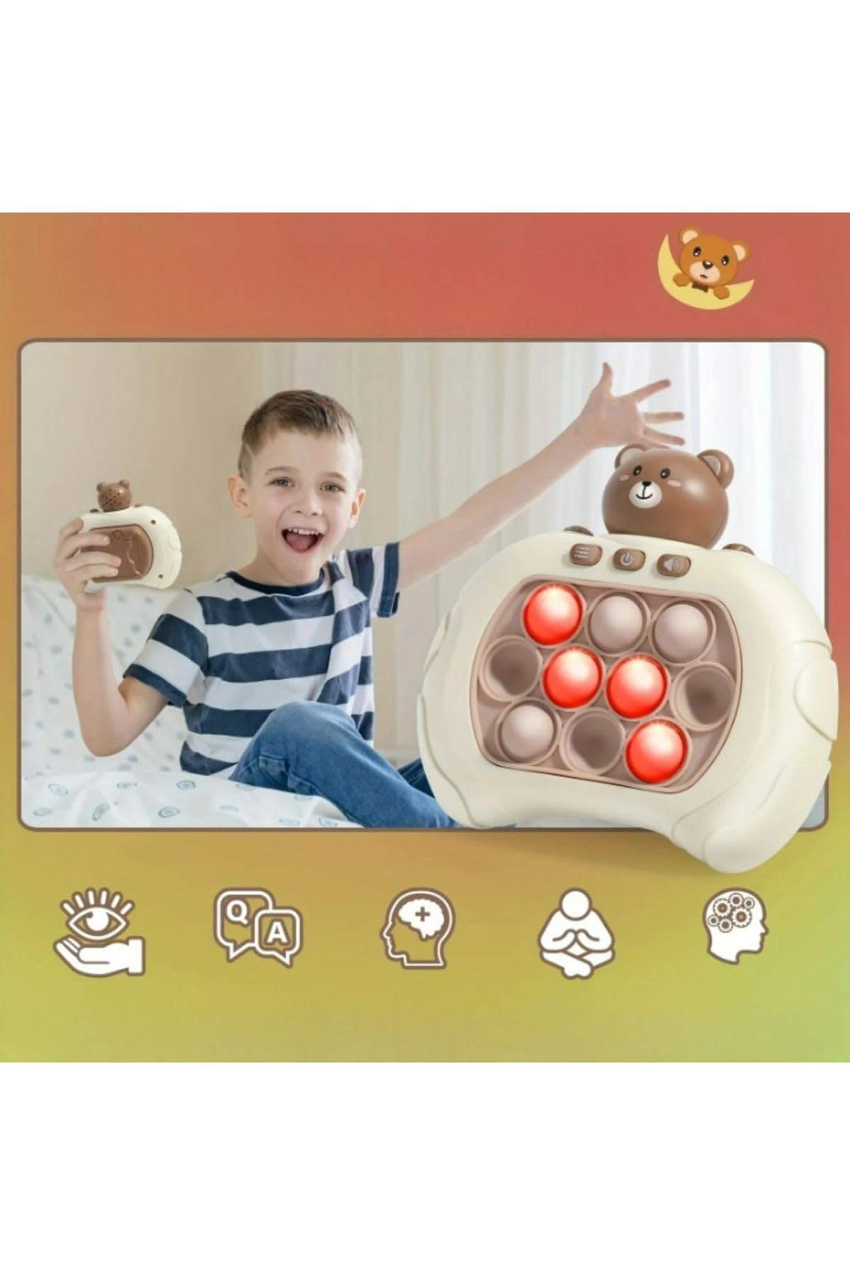 POP KONSOL Sesli Işıklı Pop It Oyuncak Elektronik Popit Sevimli Ayıcık Oyun Konsolu PB129801