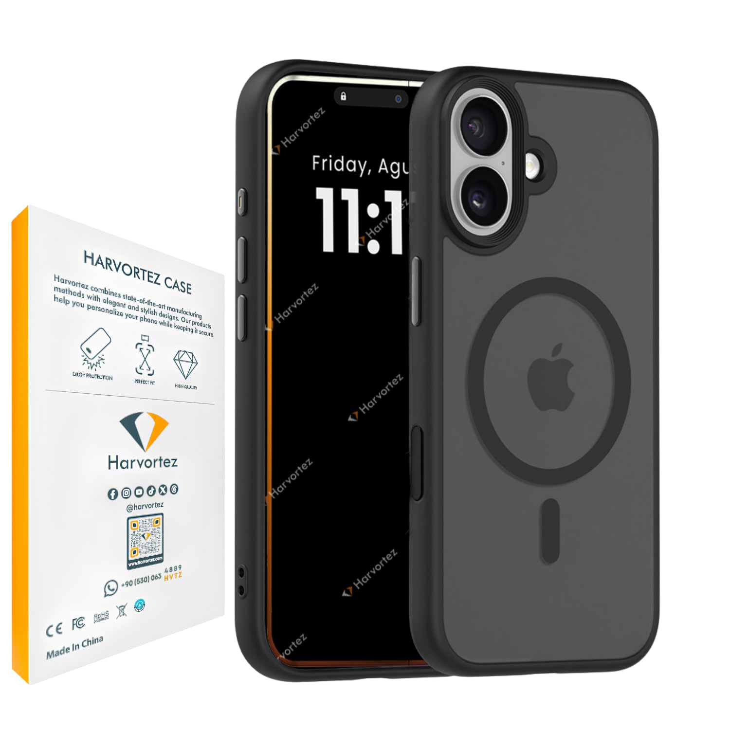 HARVORTEZ iPhone 16 Plus Kılıf 6.7" MagSafe ile Uyumlu, Darbeye Dayanıklı Cep Telefon Kılıfı, Mat Arka Yüzey N56 Manyetik, Alüminyum Tuşlar, BPA İçermez, Sararmaz Phone Case - Siyah