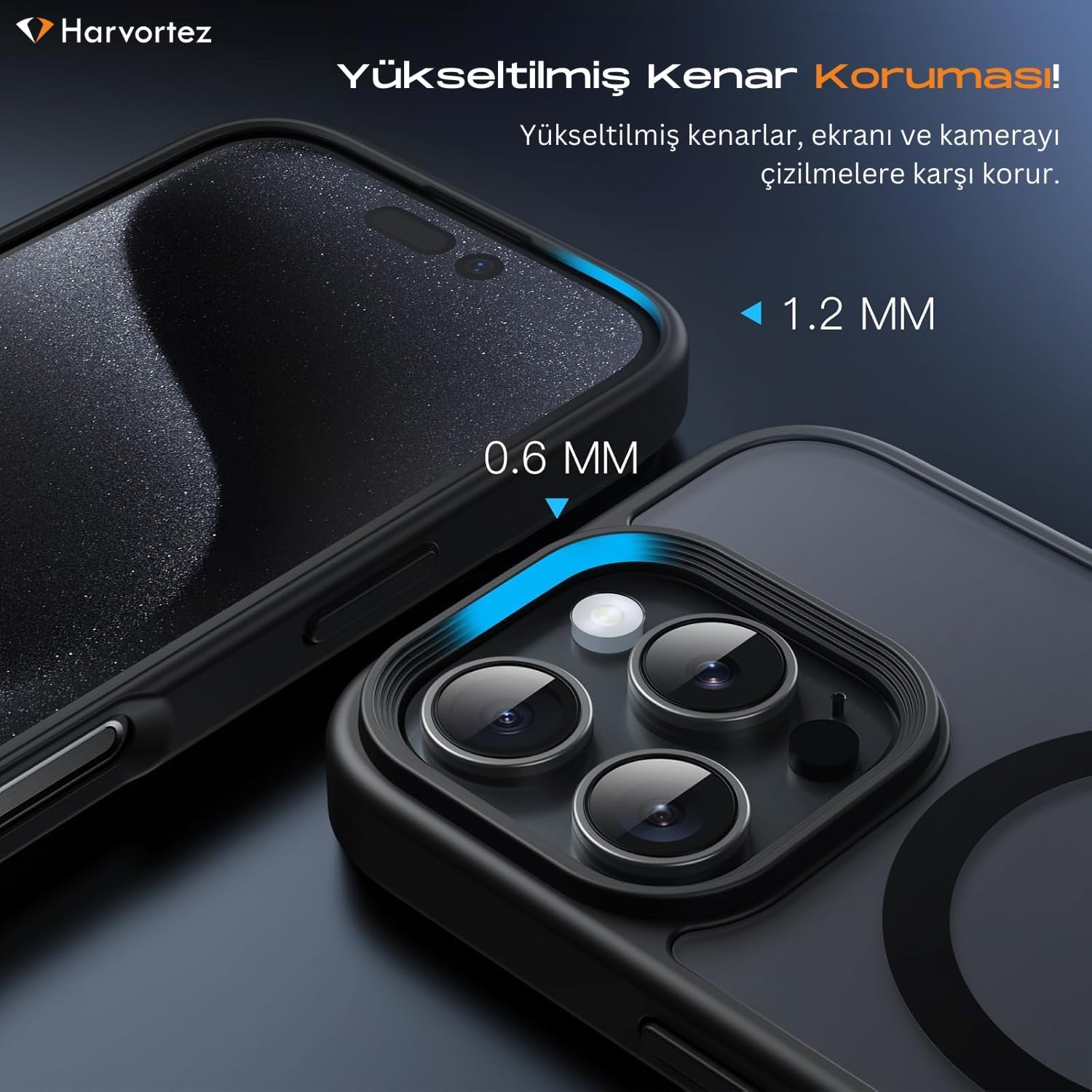 HARVORTEZ iPhone 16 Plus Kılıf 6.7" MagSafe ile Uyumlu, Darbeye Dayanıklı Cep Telefon Kılıfı, Mat Arka Yüzey N56 Manyetik, Alüminyum Tuşlar, BPA İçermez, Sararmaz Phone Case - Siyah