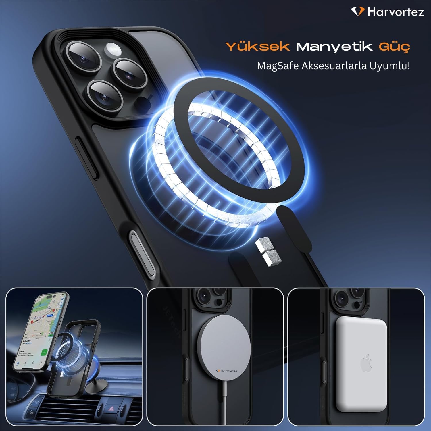 HARVORTEZ iPhone 16 Plus Kılıf 6.7" MagSafe ile Uyumlu, Darbeye Dayanıklı Cep Telefon Kılıfı, Mat Arka Yüzey N56 Manyetik, Alüminyum Tuşlar, BPA İçermez, Sararmaz Phone Case - Siyah