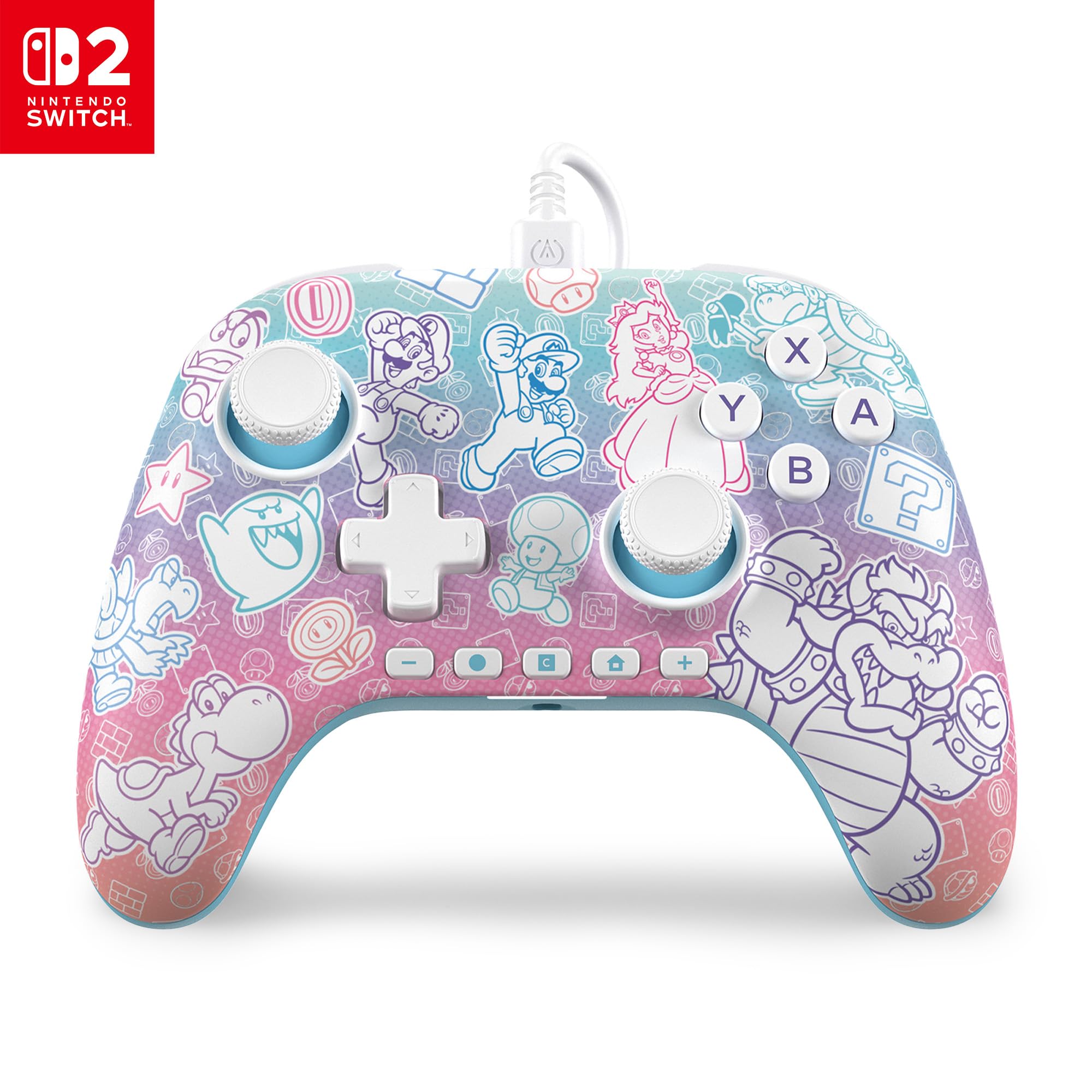 PowerA Advantage Switch 2 için Mushroom Kingdom Wired Pro Controller Kablolu Oyun Kolu