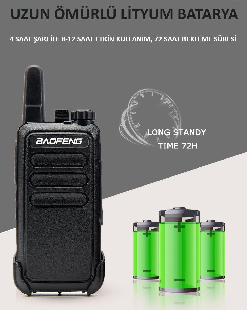 Valkyrie Baofeng 2 Adet BF-R5 El Telsizi Seti - Çift Kulaklık 2li Set Lisanssız Şarjlı 16 Kanal Vox Telsiz Seti
