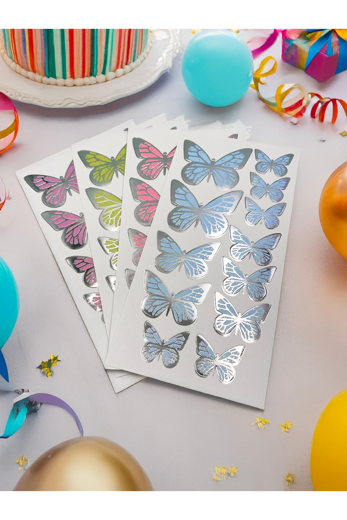 Artikel Gümüş Yaldızlı Soft Renkli Kelebek Parti Süsü, Dekorasyon Ve Balon Süsleme 48 Adet,PM-979