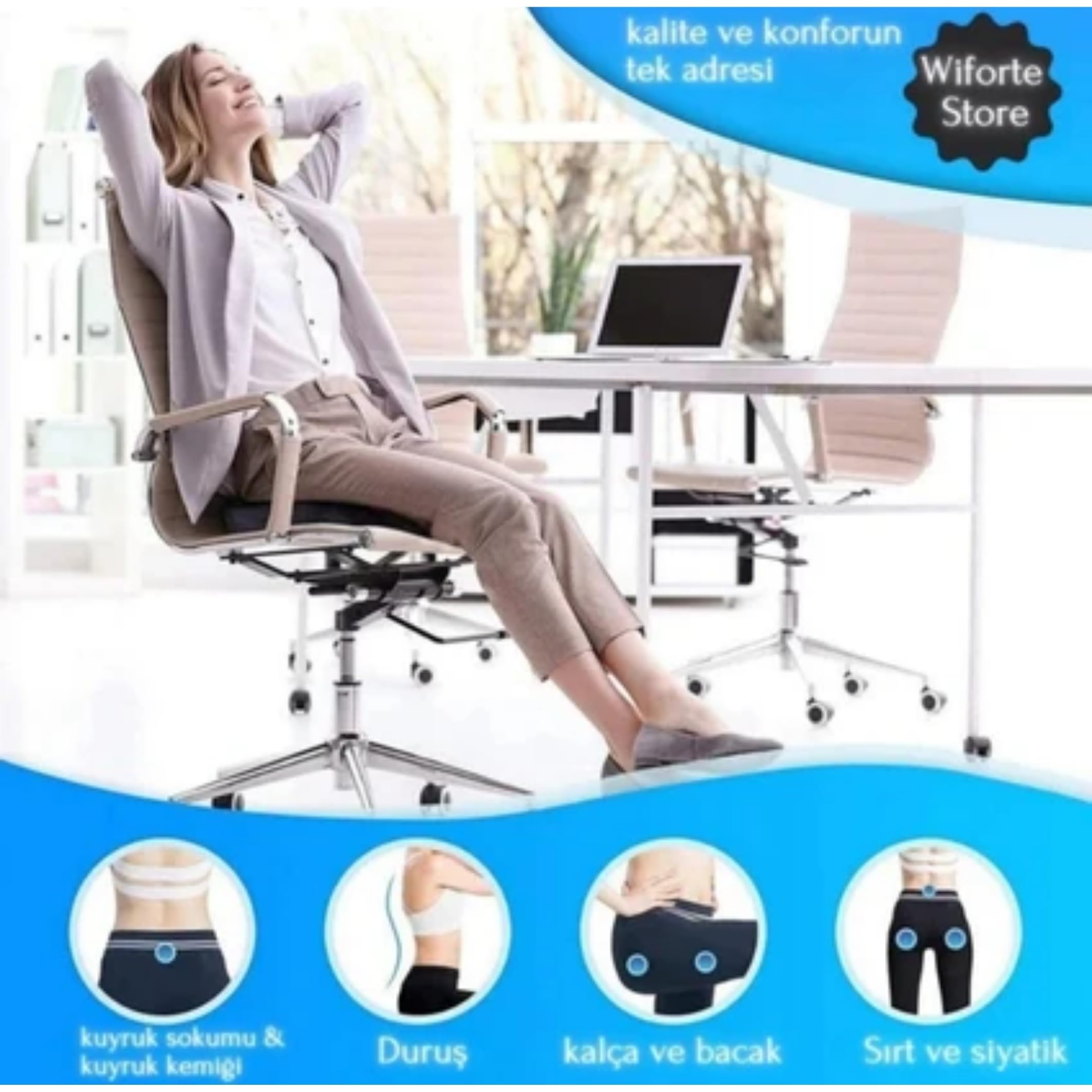 Wiforte Ortopedik Sırt ve Oturma Destek Minderi Seti – Visco Bel Yastığı ve Kuyruk Sokumu Destekli Oturma Minderi | Ofis, Araç ve Ev Kullanımı Için Ergonomik Konfor Seti