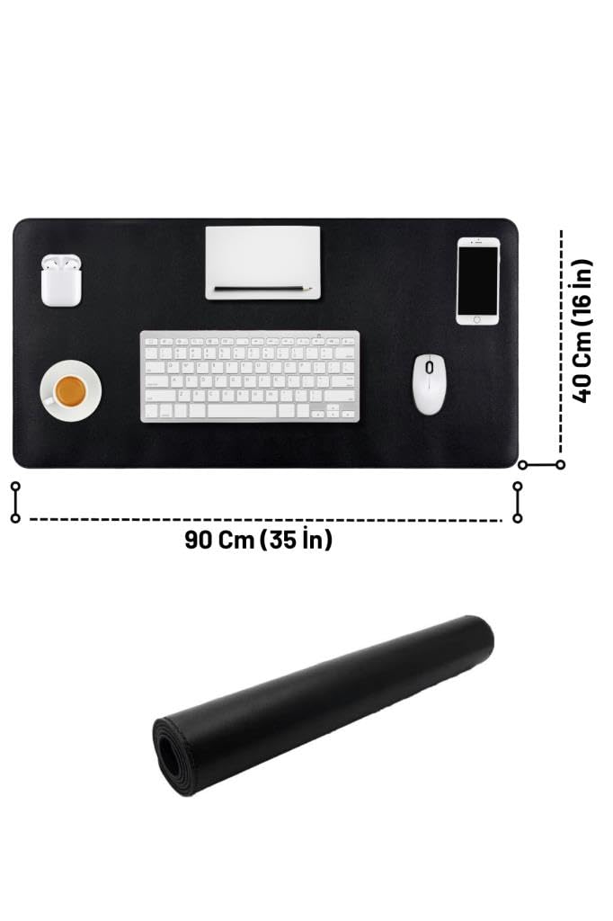 90x40 XL Deri Mouse Pad,Ofis,Masa Matı Sümen,Konforlu Mouse Pad,Çift Yönlü (Siyah)