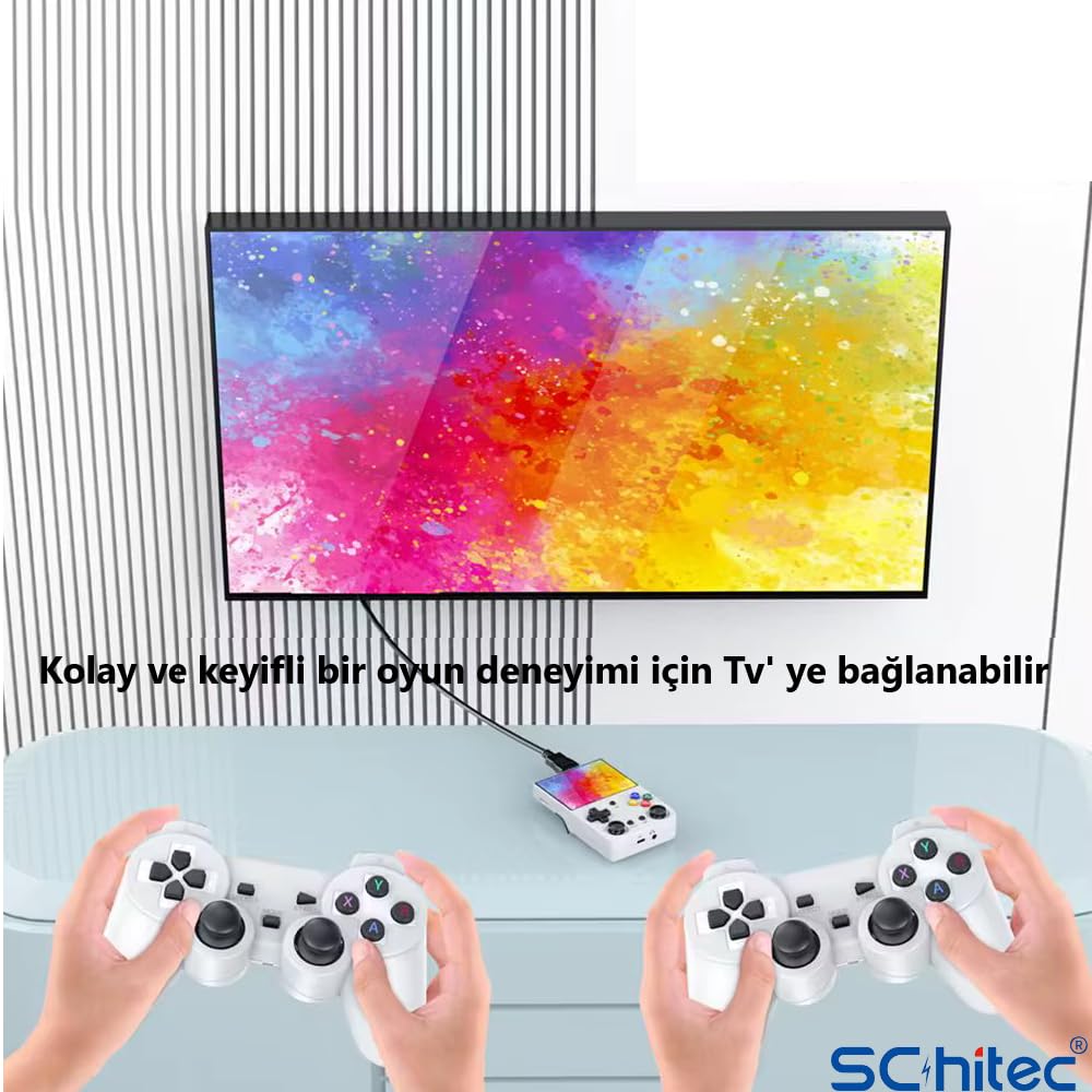 ScHitec 3.5 Inç Mini HDMI Çıkışlı Taşınabilir Retro Oyun Konsolu 20000+ Oyunlu El Atari 64Gb Mor