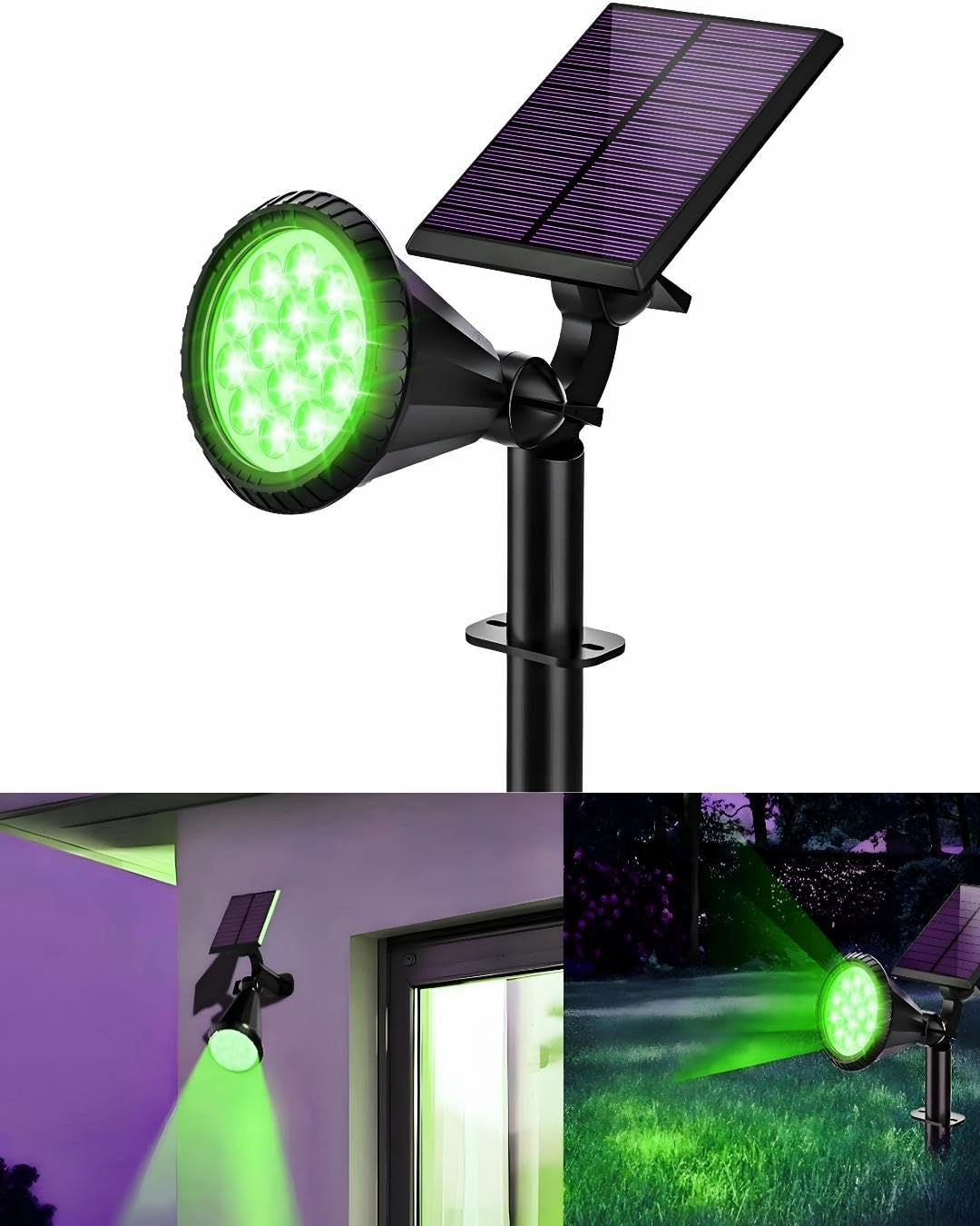 Forlife Yeşil 18 LED Spot Güneş Enerjili Bahçe Aydınlatma Lambası, Fotoselli, Spike Aplik, 18W Su Geçirmez Dış Mekan Solar Lamba, Ağaç, Veranda, Garaj, Havuz, Duvar Ve Zemin Montajına Uygundur 42 CM