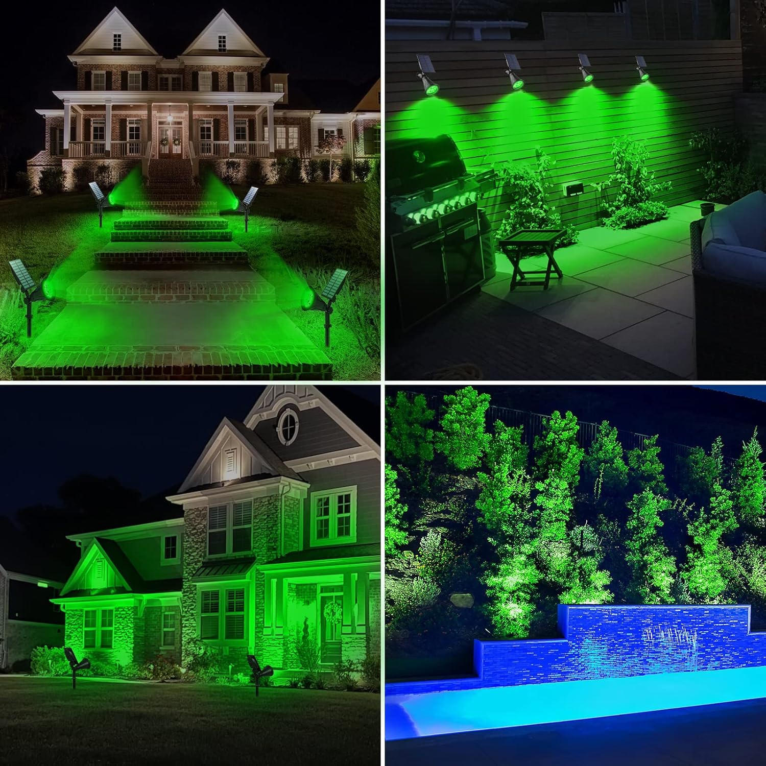 Forlife Yeşil 18 LED Spot Güneş Enerjili Bahçe Aydınlatma Lambası, Fotoselli, Spike Aplik, 18W Su Geçirmez Dış Mekan Solar Lamba, Ağaç, Veranda, Garaj, Havuz, Duvar Ve Zemin Montajına Uygundur 42 CM