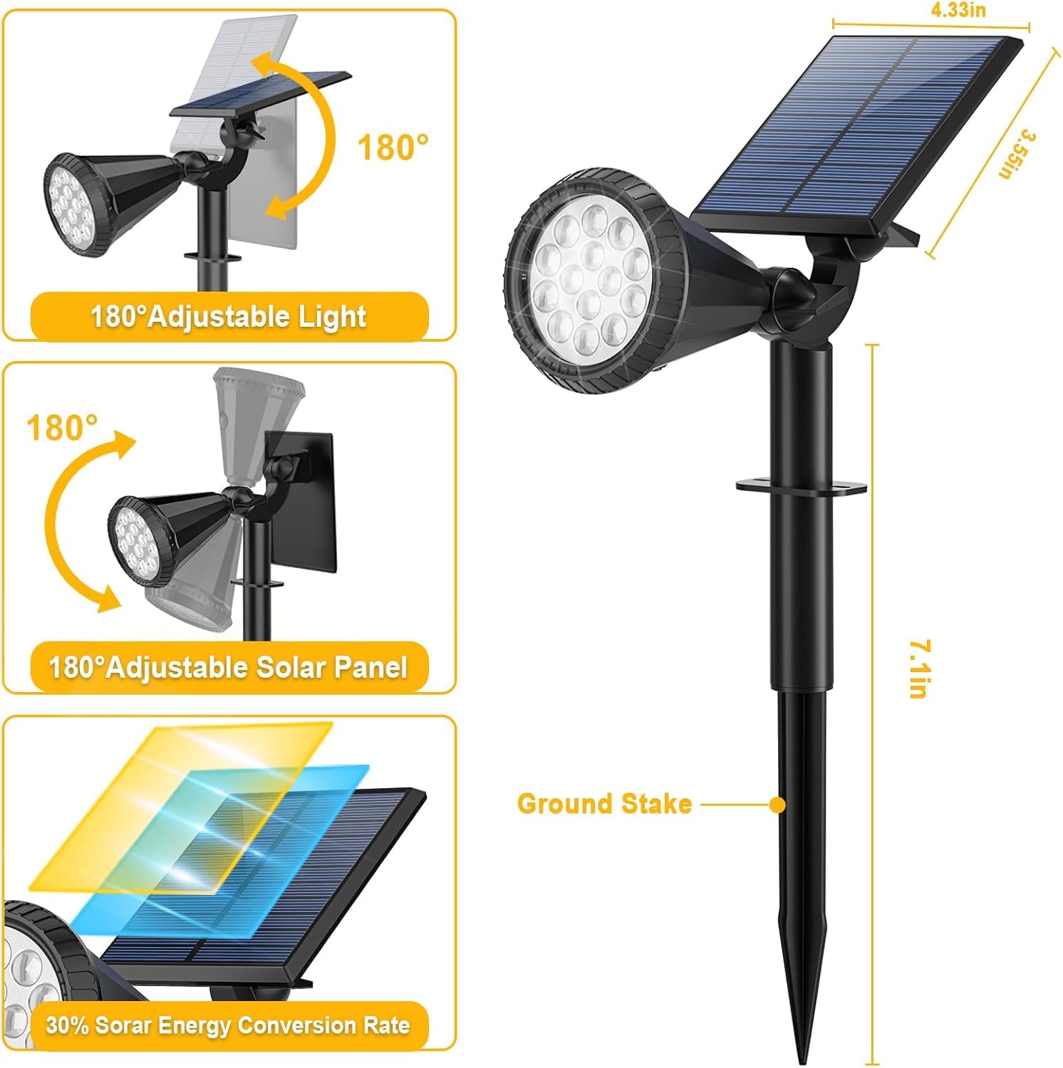 Forlife Yeşil 18 LED Spot Güneş Enerjili Bahçe Aydınlatma Lambası, Fotoselli, Spike Aplik, 18W Su Geçirmez Dış Mekan Solar Lamba, Ağaç, Veranda, Garaj, Havuz, Duvar Ve Zemin Montajına Uygundur 42 CM