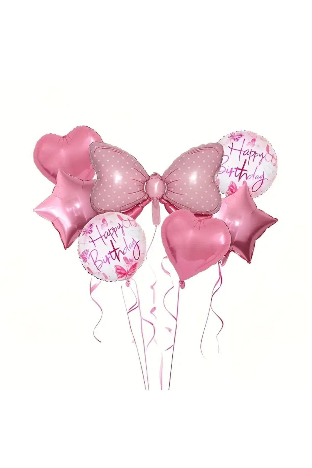 7 Adet Pembe Kurdele Temelli Doğum Günü Balon Seti