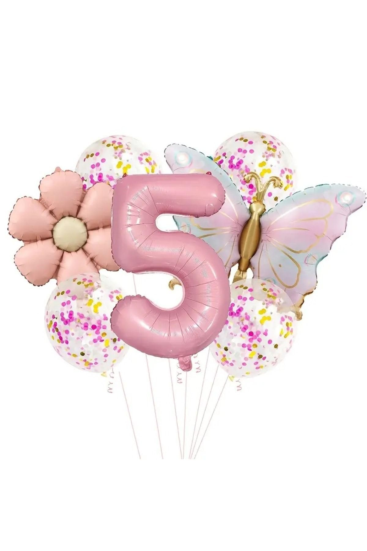 Makaron Kelebek Folyo Papatya Yaş Balon Set, 5