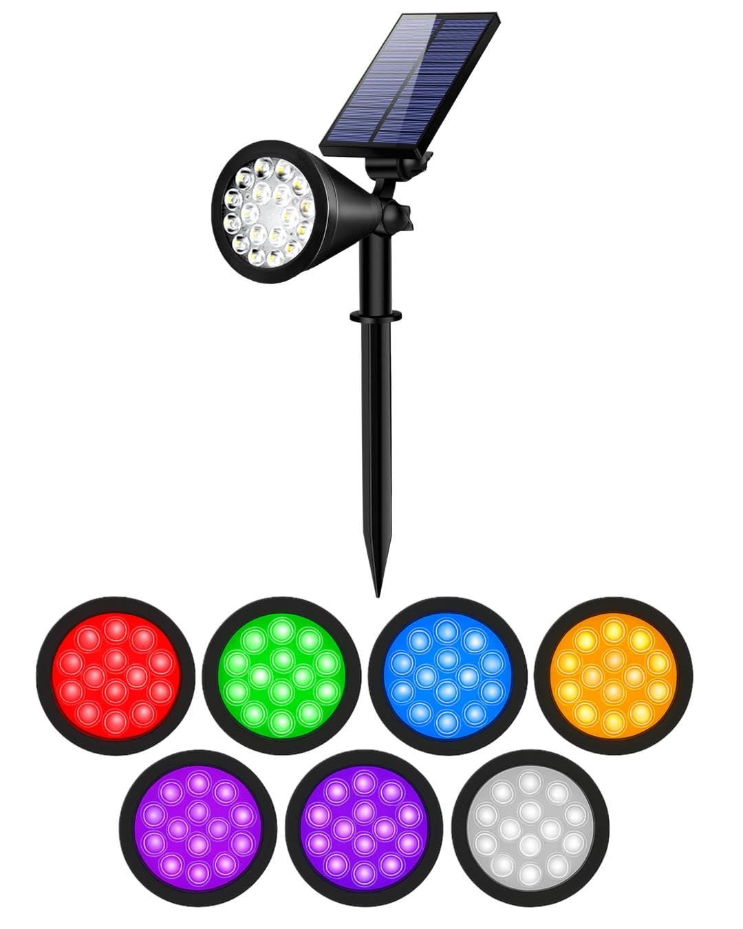 Forlife 7 Renk RGB 18 LED Spot Güneş Enerjili Bahçe Aydınlatması, Fotoselli, Aplik, 18W, Su Geçirmez Dış Mekan Solar Lamba, Duvar Ve Zemin Montajı (Kırmızı, Yeşil, Mavi, Amber, Mor, Beyaz, Turkuaz)